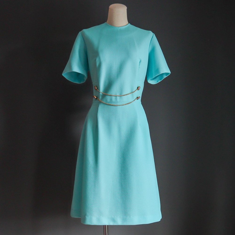 60's Waffle Texture Polyester Shift Dress